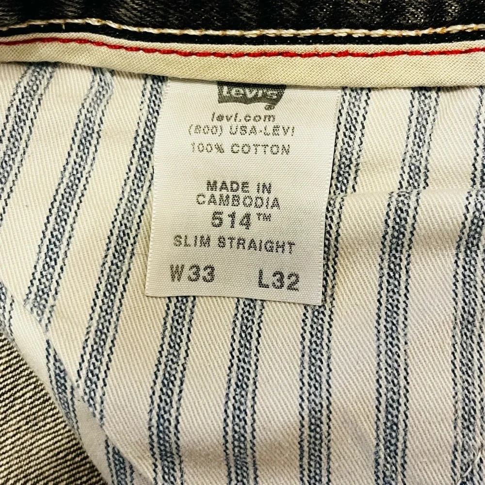 LEVI’S 514 Slim Straight Jeans Black Gray Denim 2008 Mens 33x32 Distressed EUC